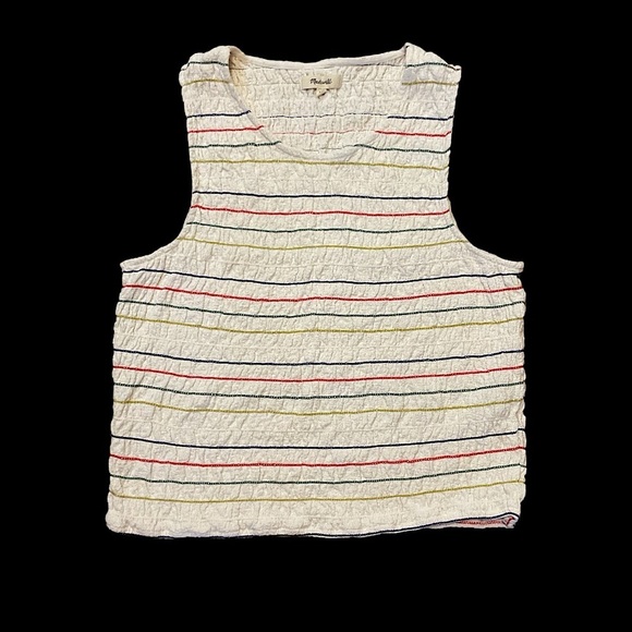 Madewell Striped Sleeveless Top Texture & Thread Rainbow-Stitch Smocked Tank Top - Picture 1 of 7